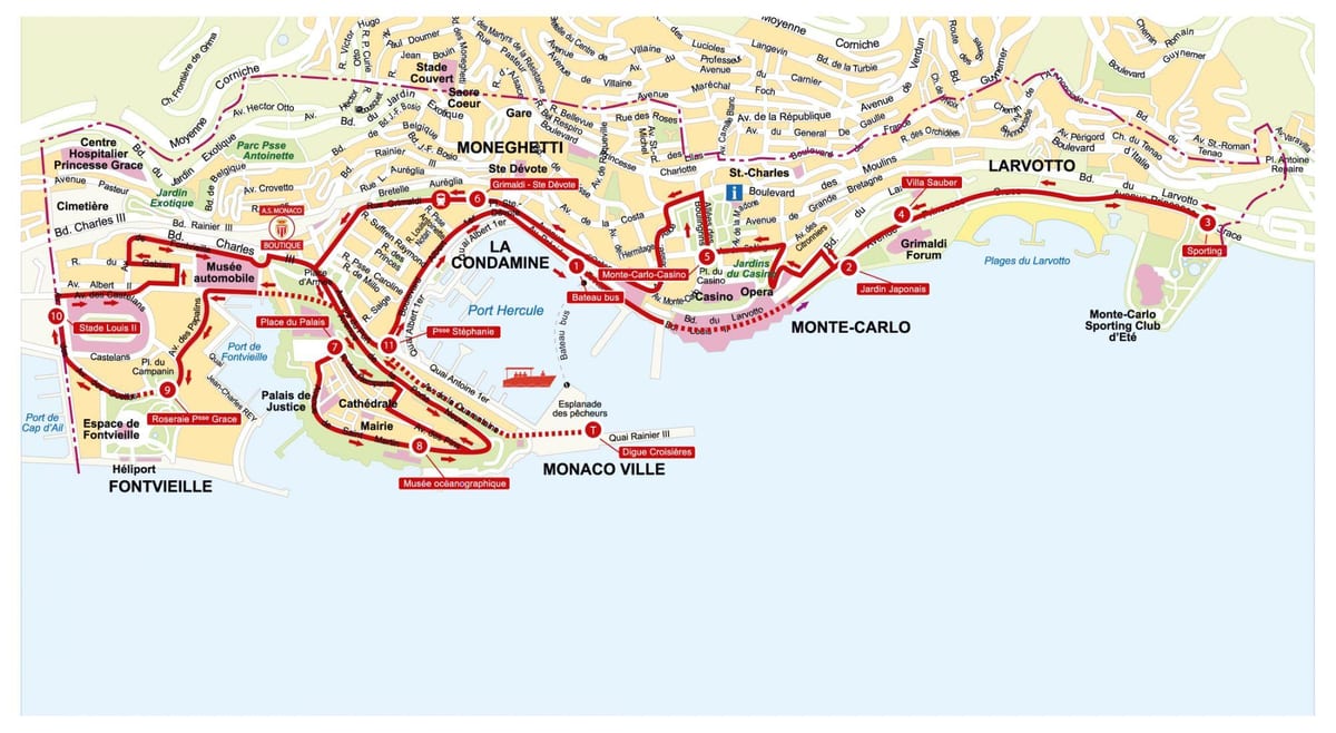 モナコ ホップオンホップオフバスツアーの地図