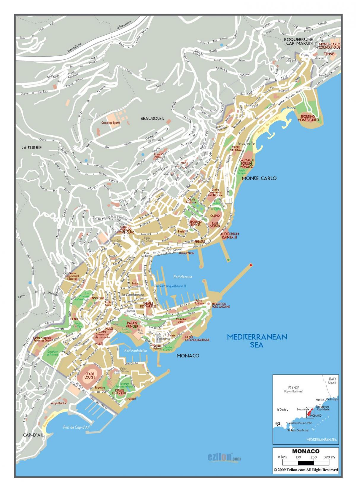 モナコの道路地図
