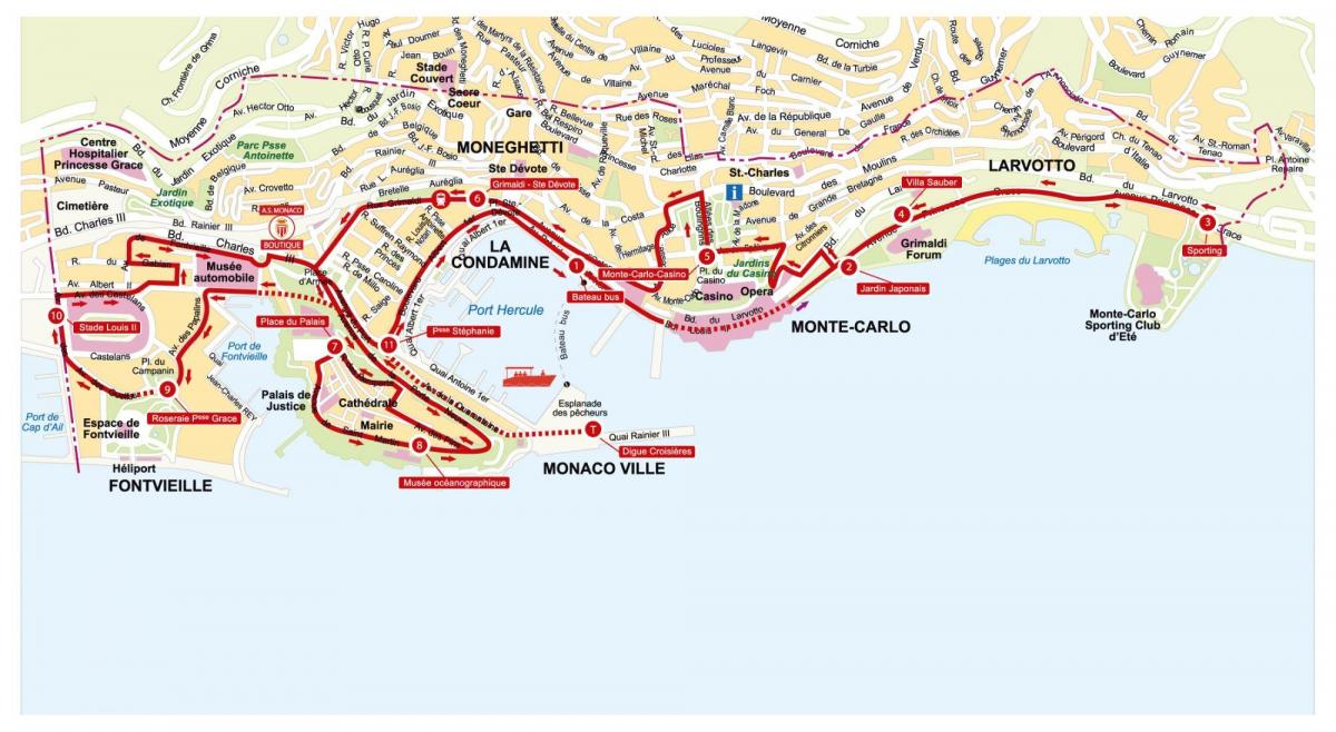 モナコ ホップオンホップオフバスツアーの地図